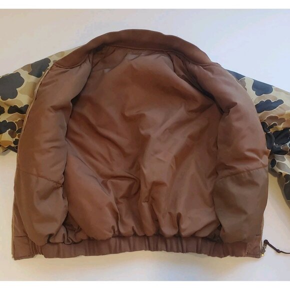 VTG Columbia Hunting Bomber Puffer Jacket Size Medium Reversible Duck Camo Brown - Picture 3 of 11